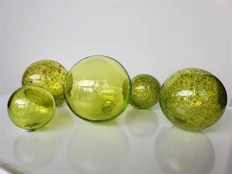 Citron Green Glass Balls Set Of Five Floats 2 75 Hand Etsy Glass Floats Glass Blowing Hand