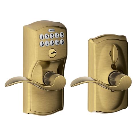 Schlage Camelot Antique Brass Electronic Door Lock With Accent Door