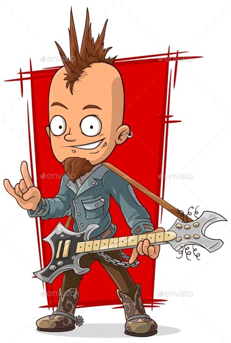 Cartoon Cool Punk Rock Musician With Guitar By Gbart Graphicriver