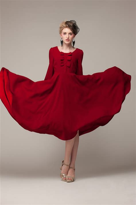 Chic Long Sleeve Wine Red Evening Dress With Bow On Luulla