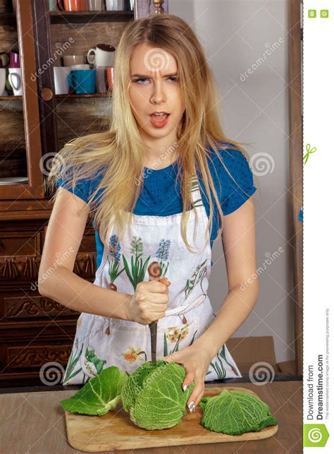Blonde Housewife In The Kitchen Stock Image Image Of Adult