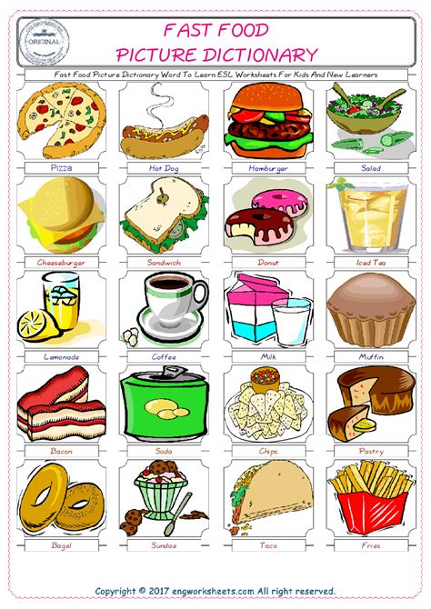 Fast Food Printable English Esl Vocabulary Worksheets Engworksheets Images