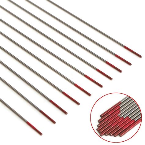 10pcs Wt20 1 0x175mm Tig Welding Tungsten Electrodes Red Tip Rods Set