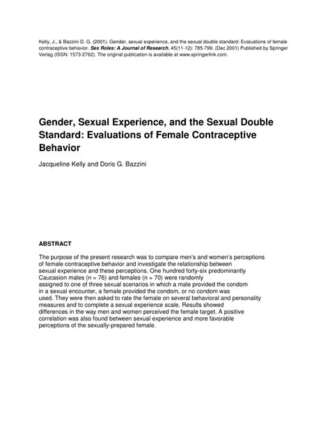 Pdf Gender Sexual Experience And The Sexual Double