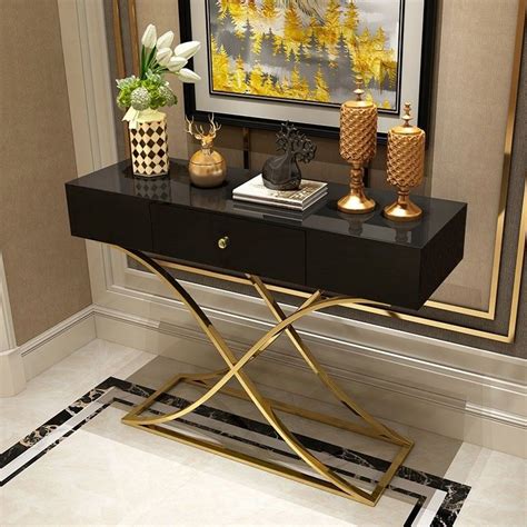 Black Console Table With Drawer Entryway Table Contemporary For Hallway