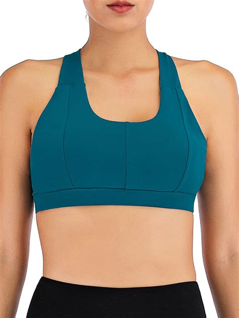 YouLoveIt Women S Sports Bra Seamless Paded Cross Back Support