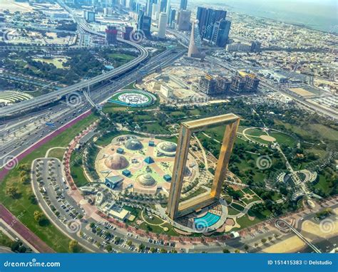 Aerial View Of Dubai Frame Building In Zabeel Park Uae Editorial Stock