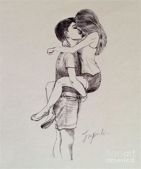 Kissing Couple And The Passion Drawing By Jeong Won Park
