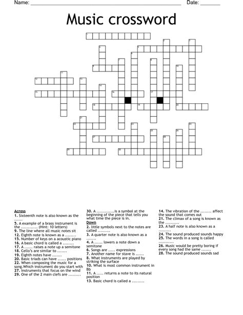 Printable Crosswords Music Printable Crossword Puzzles Pin By Jeff