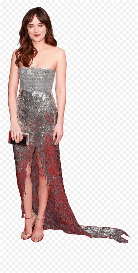 Dakota Johnson Silver Dress Transparent Background Png Floor Length