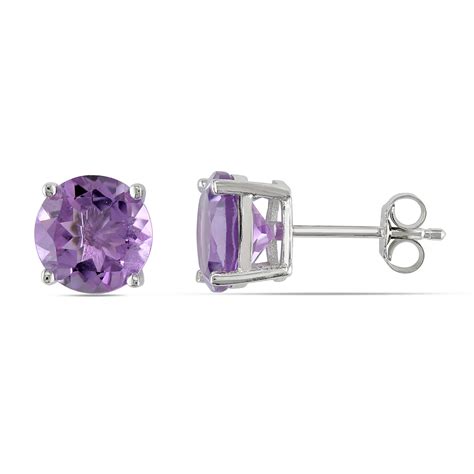 Round Purple Amethyst Stud Earrings Sterling Silver Ct De