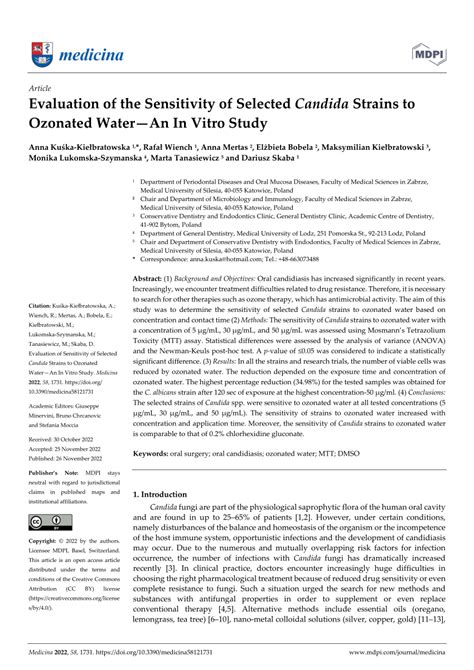 Pdf Evaluation Of The Sensitivity Of Selected Candida Strains To