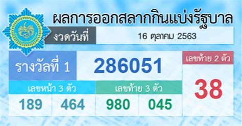 64 ผลสลากกินแบ่งรัฐบาล งวด 16 มี.ค. สลากกินแบ่ง รัฐบาล 16 ตุลาคม 2563 : ตรวจหวย - ผลสลากกิน ...