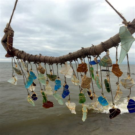 Beach Glass Mobile Seaglass Suncatcher Sculptured Driftwood Art Eco Friendly Decor
