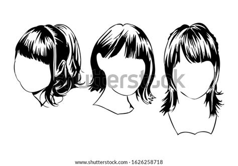 Set Hairstyles Women Collection Black Silhouettes Stock Vector Royalty