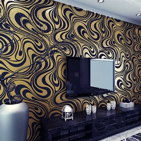 Hanmero Minimalist Abstract Curves Glitter 3d Wallpaper Goldandblack