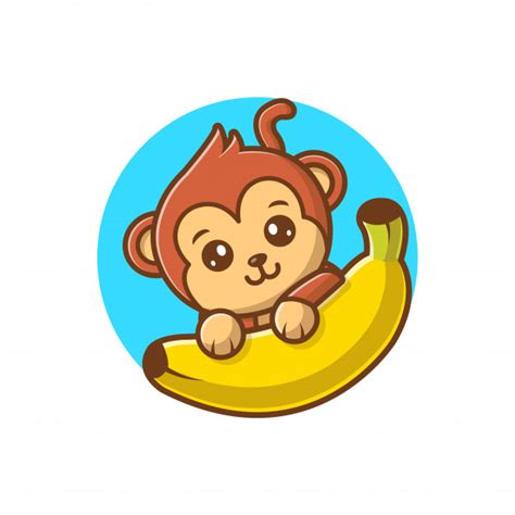 Monkey And Banana Vector Illustration Cute Monkey Cartoon