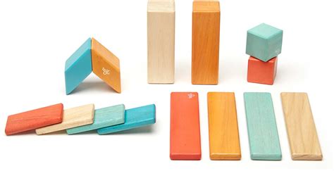 Tegu Magnetic Wooden Blocks 14 Piece Set In Sunset Blue Turtle Toys