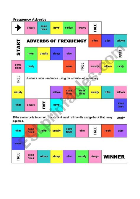 Frequency Adverbs Board Game Esl Worksheet By Cillera Teaching