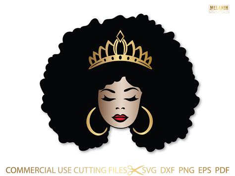 Svg Glamour Melanin Black Woman Lady Afro Queen With Crown Svg Diva Png