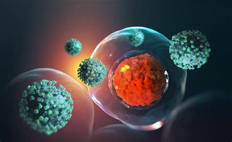 Virus Enters The Cell Viral Mutations Inside Body Stock De Ilustración