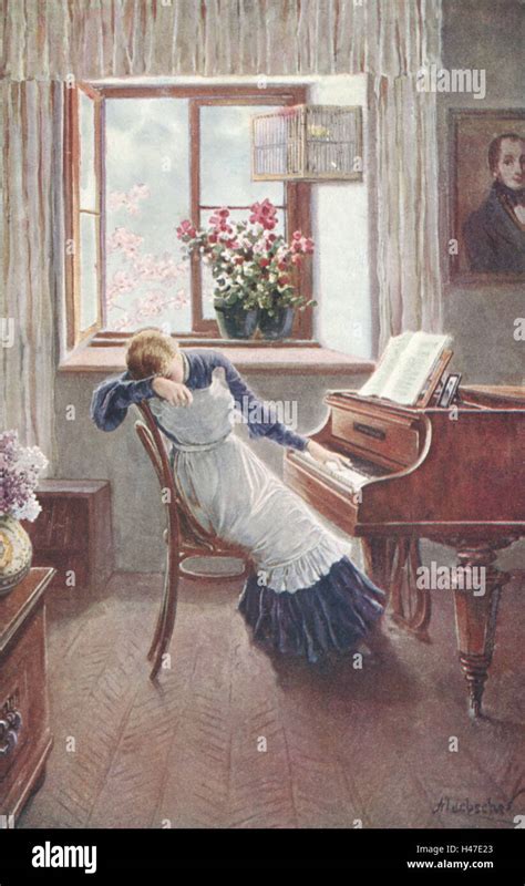 Nostalgia Painting Woman Piano Sitting Sad Unhappy Postcard