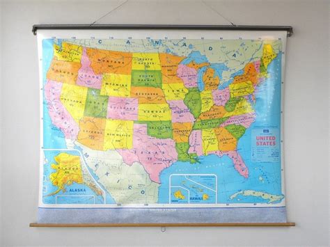 Colorful Us Map Classroom Pull Down Map Multicolored Etsy