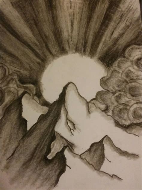 Mountain Sunset Drawing Pencil Pencil Drawing In Circle Step By Step