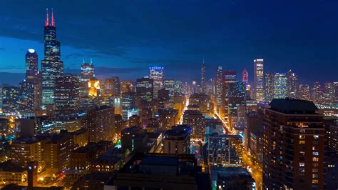 Sunset time-lapse of the Downtown Chicago skyline - Day transitions to ...