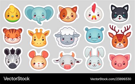 Cute Animal Stickers Smiling Adorable Animals Vector Image