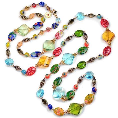 Long Millefiori Glass Crystal Prism Necklace Millefiori Etsy Beaded