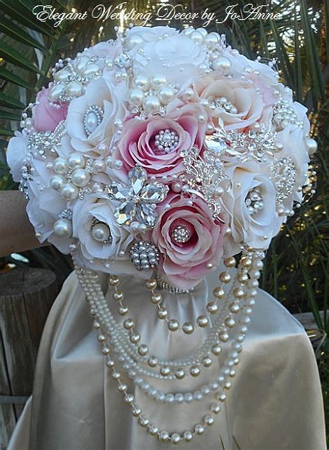 Classic Jewelry Bouquet Pink And Ivory Jeweled Brides Etsy