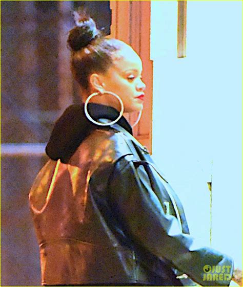 Rihanna Wears Giant Hoop Earrings With Her Leather Jacket Photo