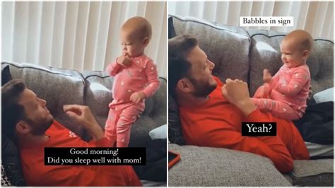 Bebé Intenta Hablar Con Lenguaje De Señas Con Su Papá N