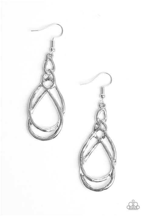 Paparazzi Twisted Elegance Silver Hammered Teardrop Hoop Earrings