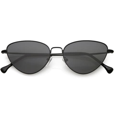 Womens Slim Metal Cat Eye Sunglasses Neutral Colored Flat Lens 54mm Sunglassla