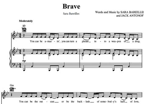 Sara Bareilles Brave Free Sheet Music Pdf For Piano The Piano Notes