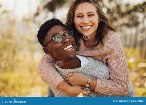Interracial Couple Having Fun Outdoors Stock Image Image Of Caucasian