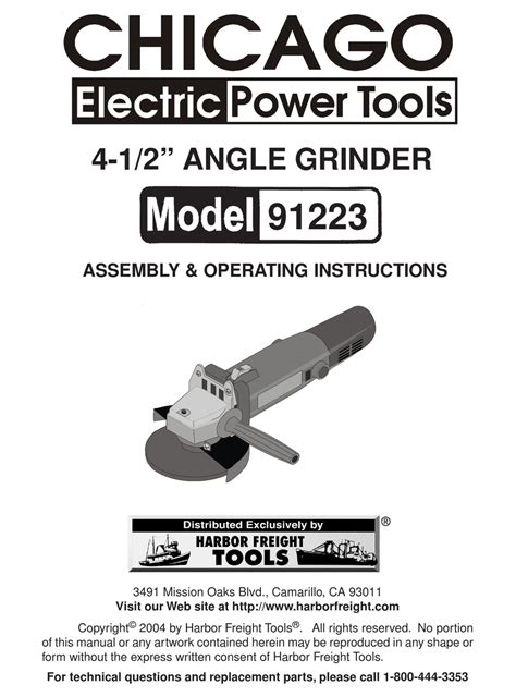Chicago Electric 91223 Assembly And Operating Instructions Manual Pdf