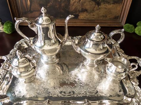 Vintage Silver Plate Tea Set With Tray Coffee Service Set Etsy