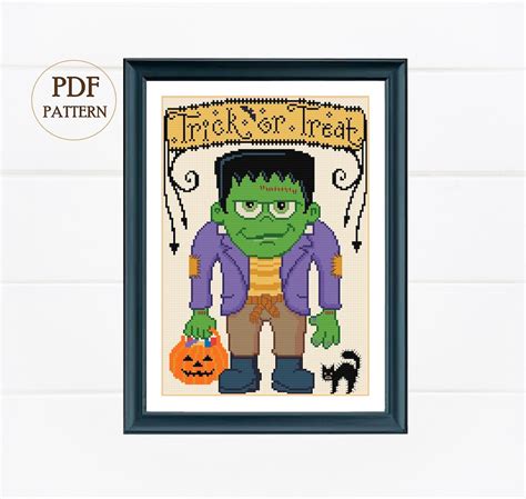 Frankenstein Cross Stitch Pattern Halloween Needlepoint Etsy