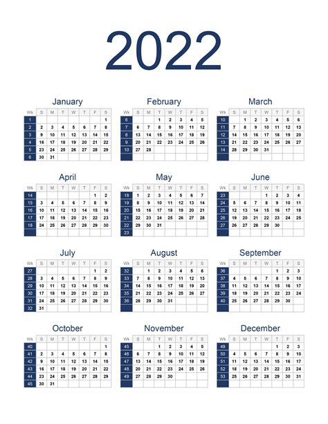 Yearly Calendar Template 2022 Printable Template Calendar