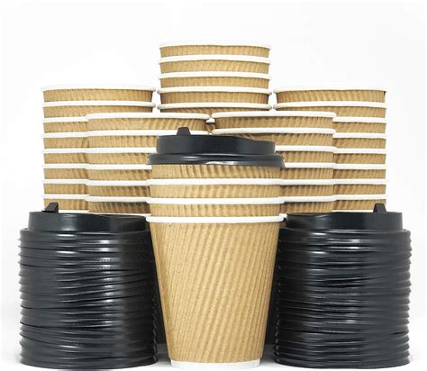 Amazon Com 12 OZ Triple Walled Disposable Coffee Cups With Lids 90 Set