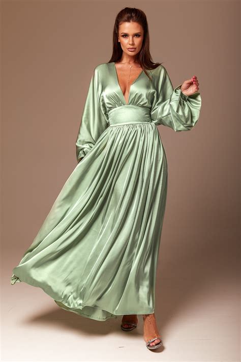 Sage Green Silk Maxi Dress Bridesmaid Dress Long Sleeve Etsy Australia