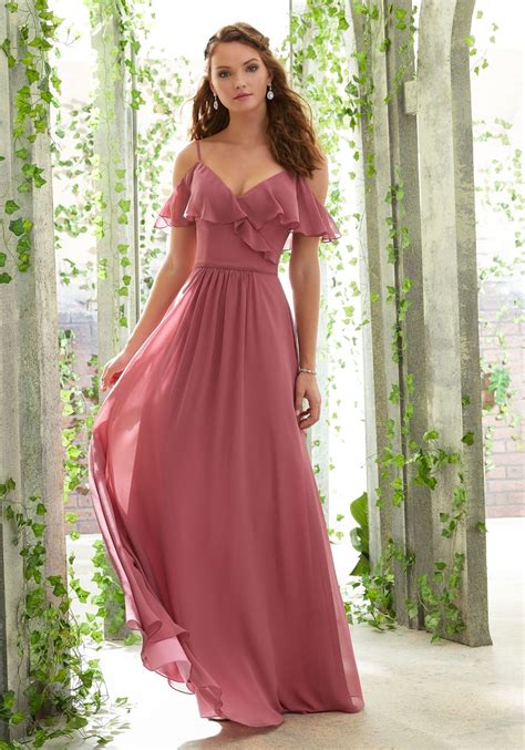 Chiffon Bridesmaid Dress With A Ruffled V Neckline Morilee Mori Lee