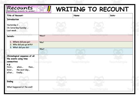 Writing To Recount Template By Teach Simple