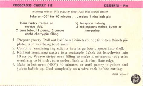 Crisscross Cherry Pie Recipe Card Vintage