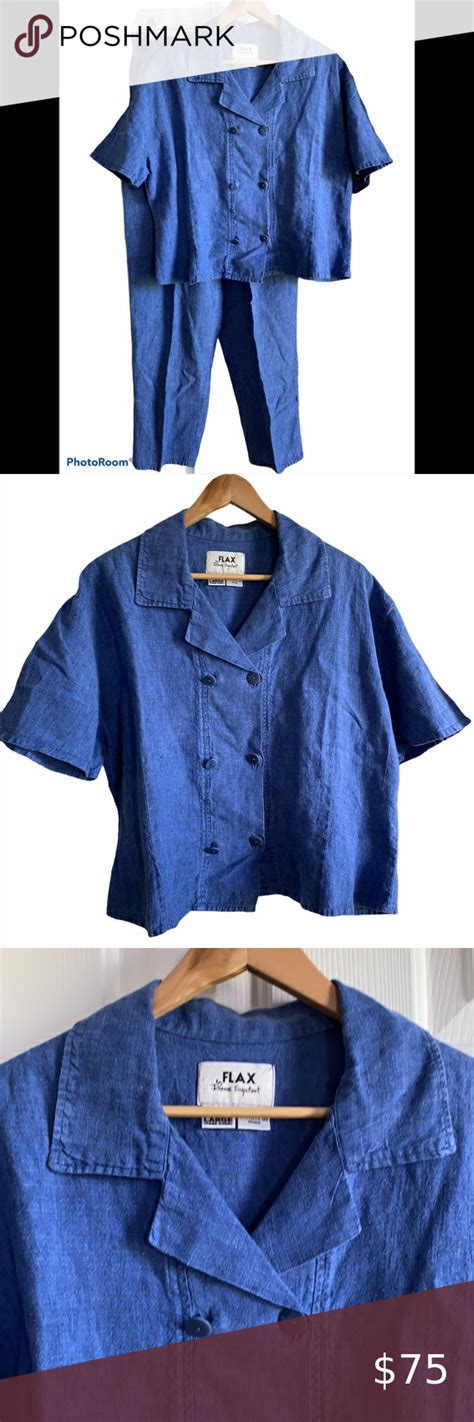 flax by jeanne engelhart 2 piece linen set large tops linen set button up shirts