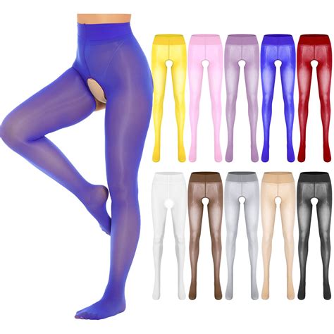 Women Oil Glossy Crotchless Pantyhose Stockings Stretchy Tights