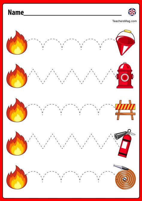 fire safety themed tracing worksheets  pre   kindergarten kids